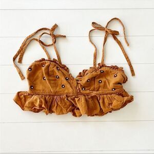 Free People Intimately Free Embroidered Rhinestone Crop Strappy Tie Top